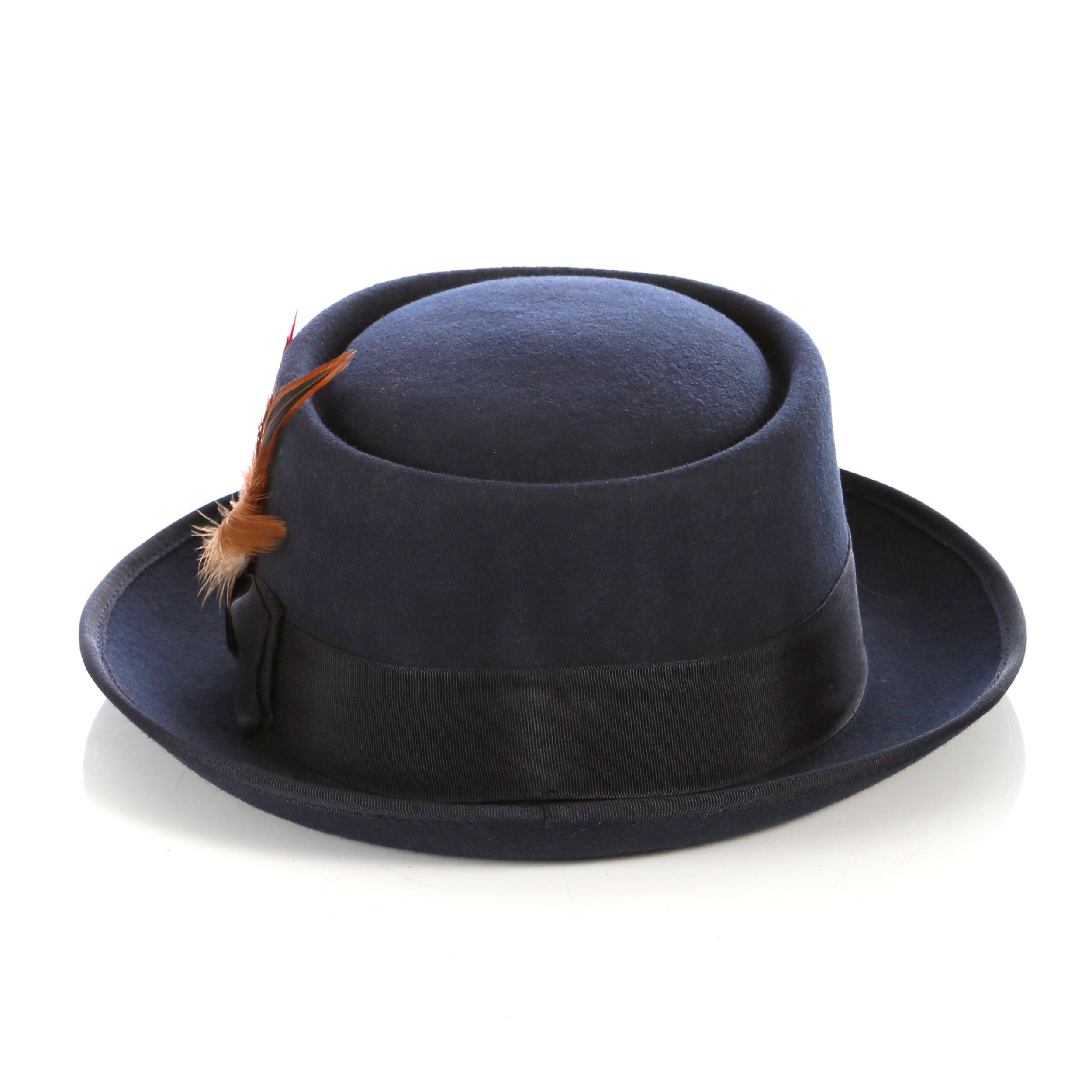 Navy Pork Pie Premium Wool Hat by Ferrecci
