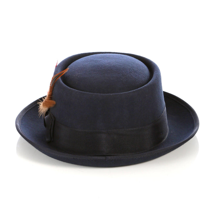 Navy Pork Pie Premium Wool Hat by Ferrecci