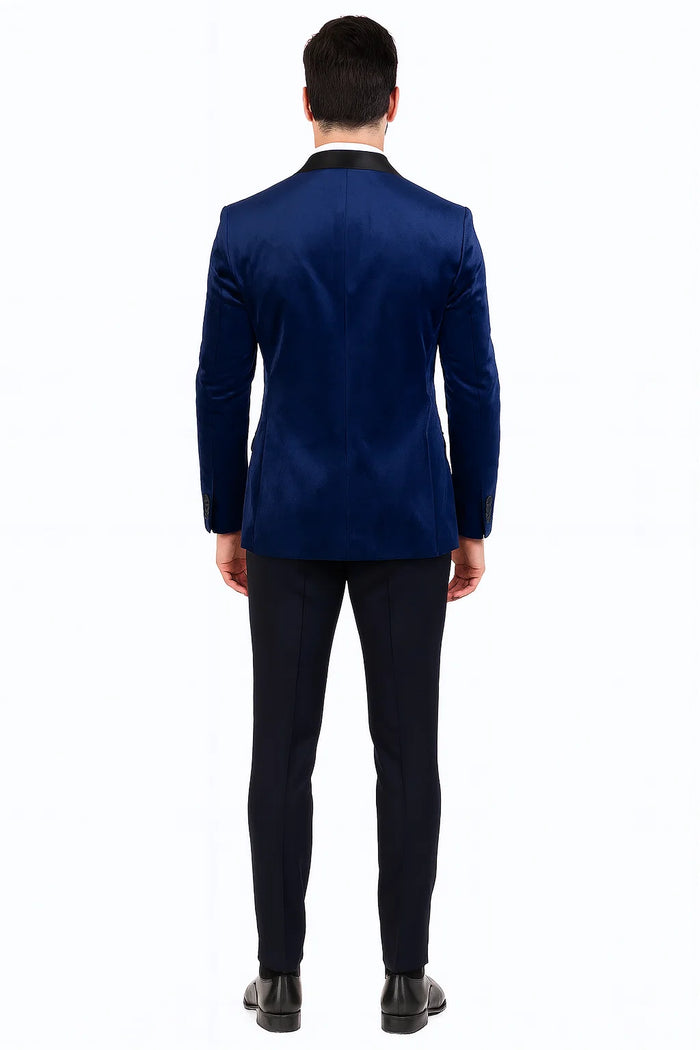 Navy Velvet Double Breasted Tuxedo Jacket - Wedding & Prom by USA Men's Outlet