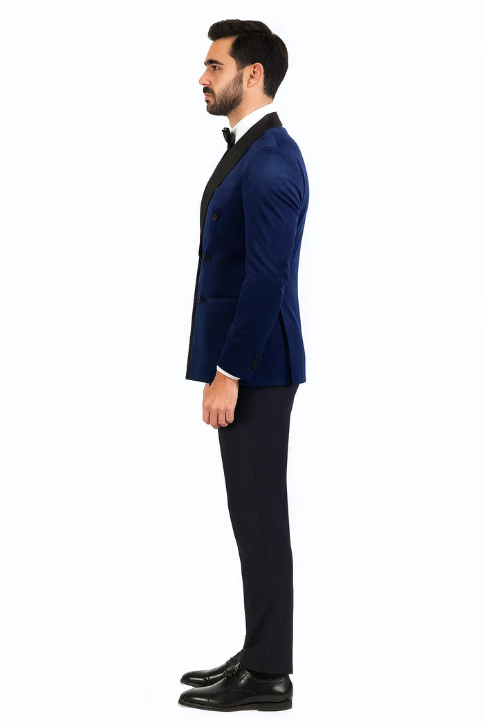 Navy Velvet Double Breasted Tuxedo Jacket - Wedding & Prom by USA Men's Outlet