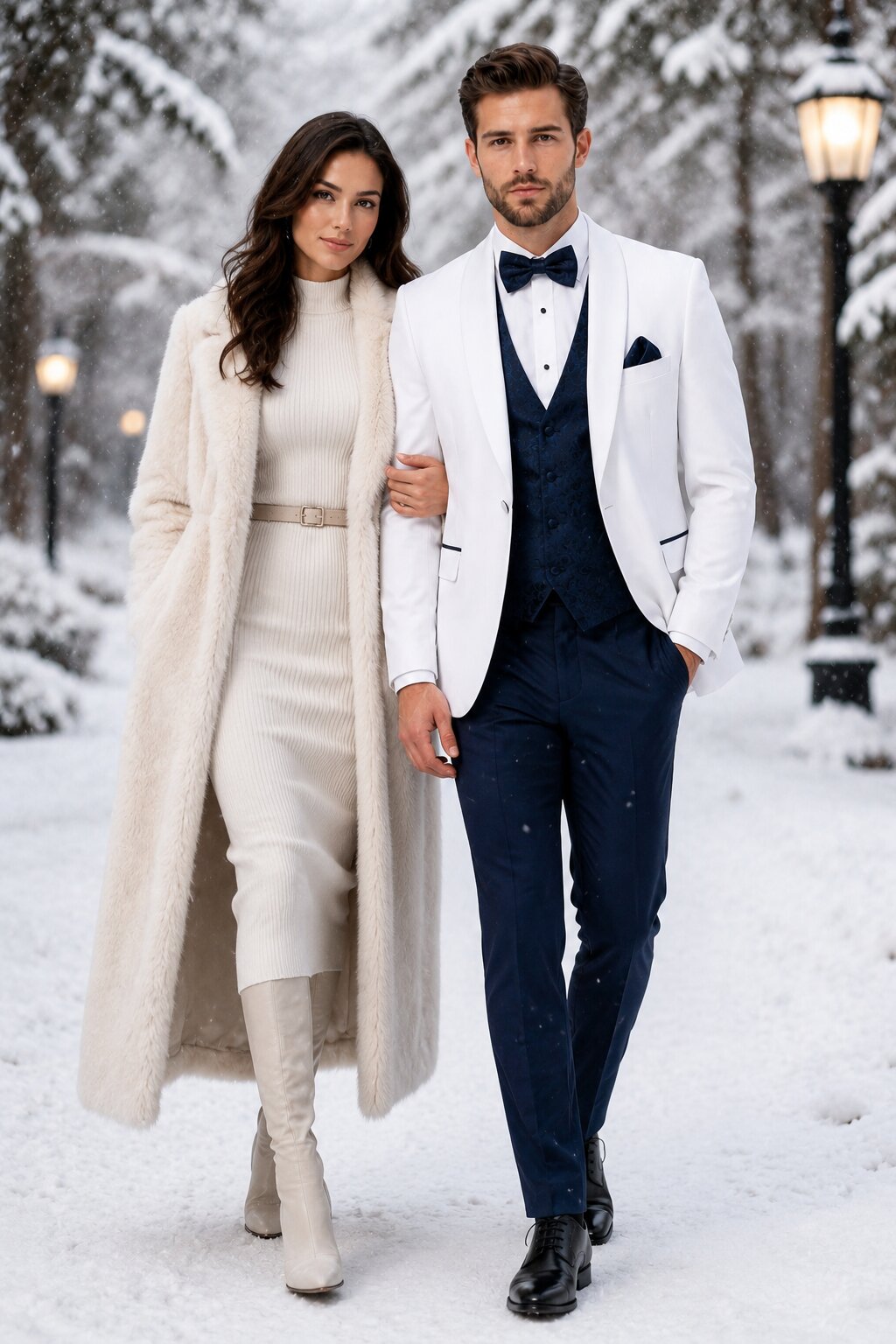 White and Navy Blue Tuxedo Wedding Suit - White Dinner Jacket + Vest + Pants + Bow-tie by USA Men's Outlet