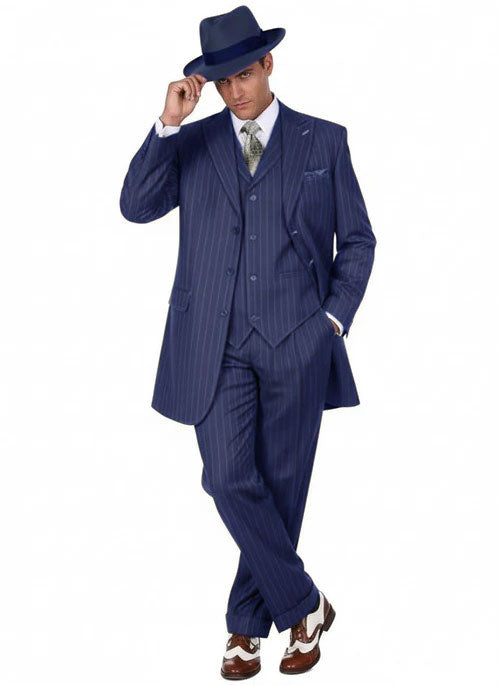 Mens Olive Green Pinstripe Zoot Suit – 1920s Gangster Vintage 3-Piece Suit for Formal and Themed Events