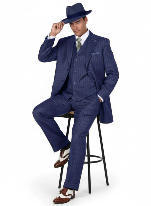 Mens Olive Green Pinstripe Zoot Suit – 1920s Gangster Vintage 3-Piece Suit for Formal and Themed Events