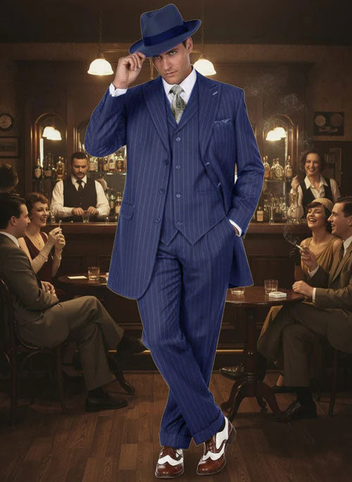 Mens Olive Green Pinstripe Zoot Suit – 1920s Gangster Vintage 3-Piece Suit for Formal and Themed Events