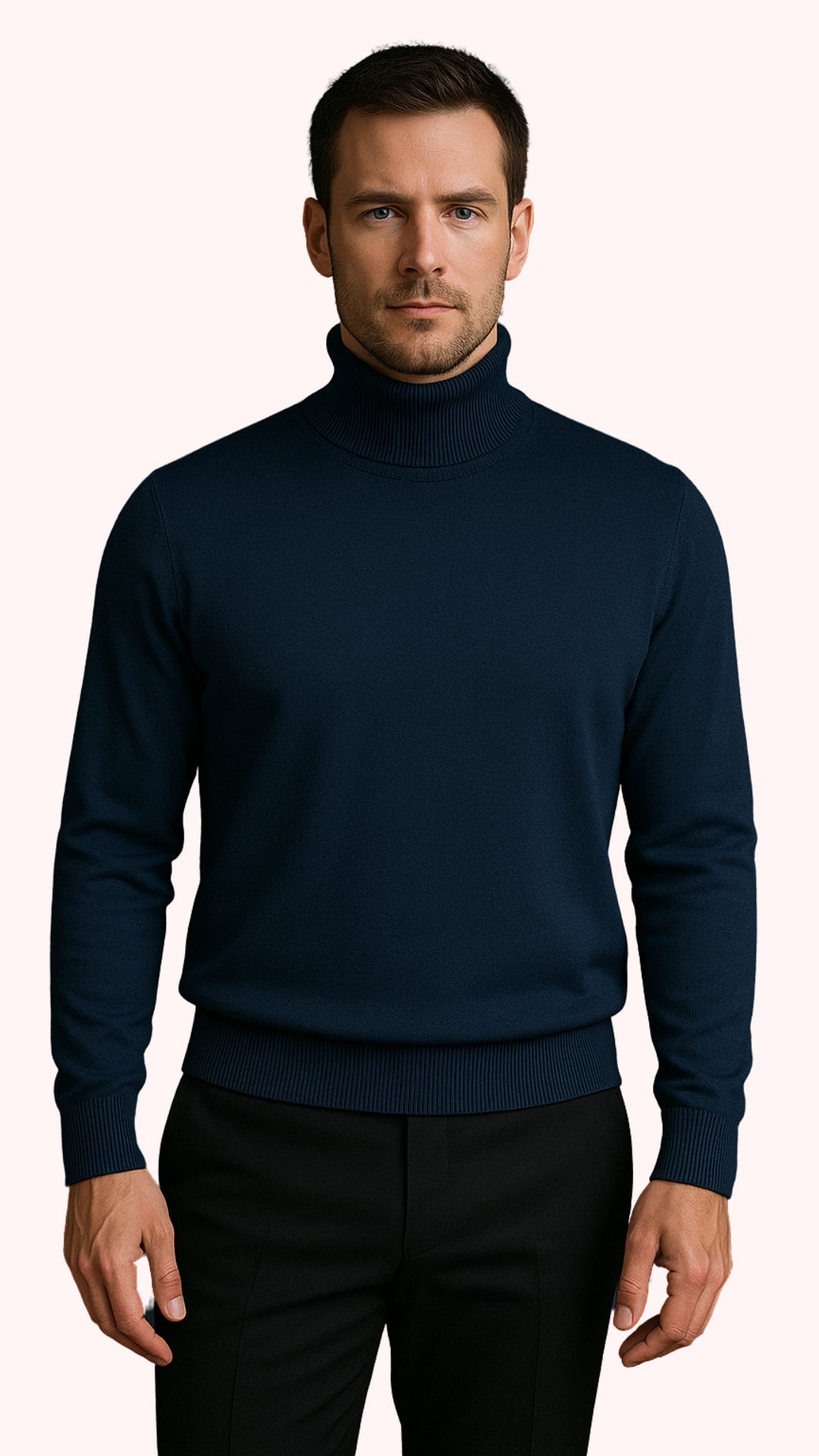 Men's Navy Blue Classic Turtleneck Sweater – Lightweight Knit Pullover