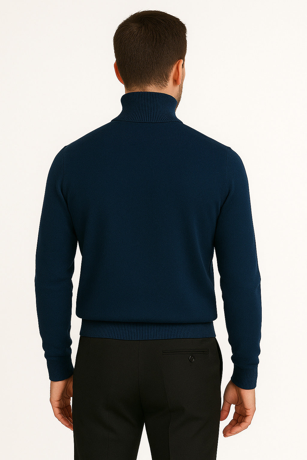 Men's Navy Blue Classic Turtleneck Sweater – Lightweight Knit Pullover