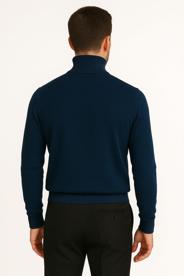 Men's Navy Blue Classic Turtleneck Sweater - Lightweight Knit Pullover by USA Men's Outlet