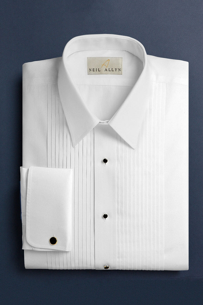 Dalby White Pleated Laydown Tuxedo Shirt by Neil Allyn