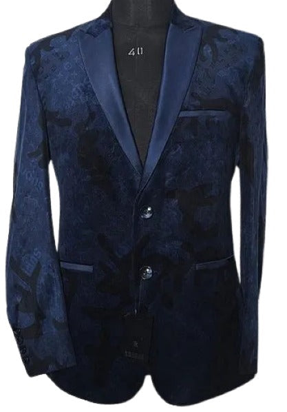 Mens Paisley Blazer - Floral Sport Coat - Midnight - Royal - Navy Blue Sport Jacket mensusain