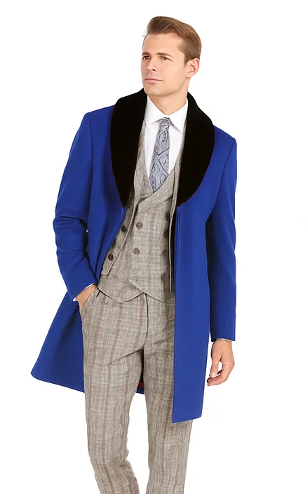 Mens Carcoat And Coat With Fur Collar + Royal Blue Coat USA Men's Outlet