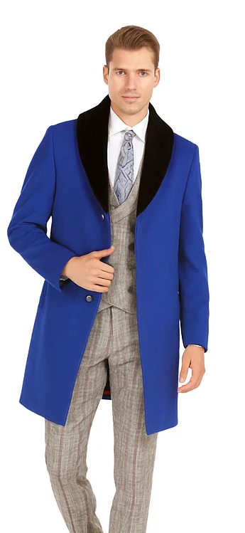 Mens Carcoat And Coat With Fur Collar + Royal Blue Coat USA Men's Outlet