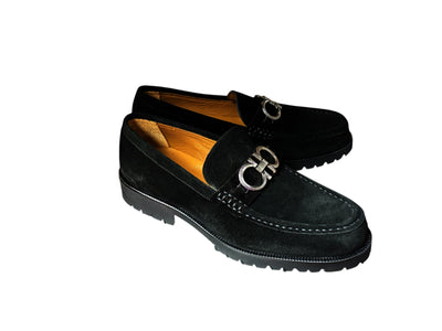 P041 Newport- Black Bit Suede Loafer