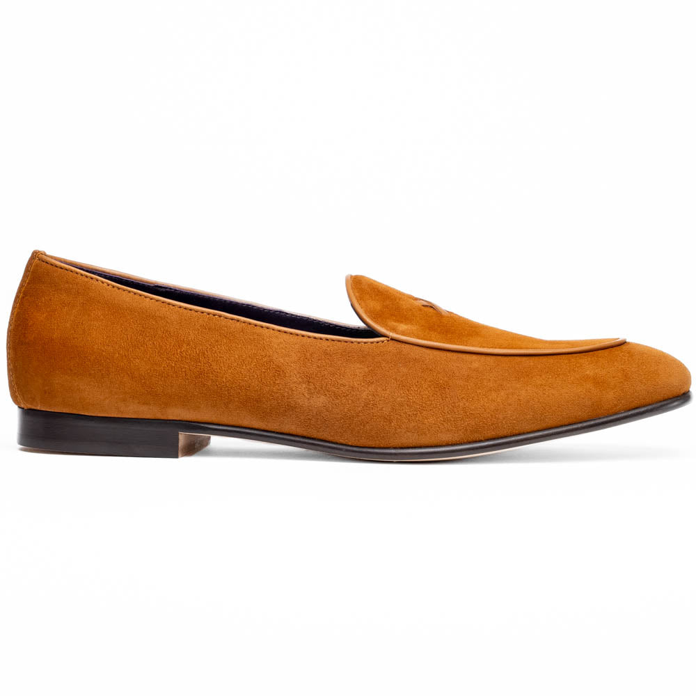 Zelli Sueded Goatskin Loafer with Crocodile Vamp in Cognac