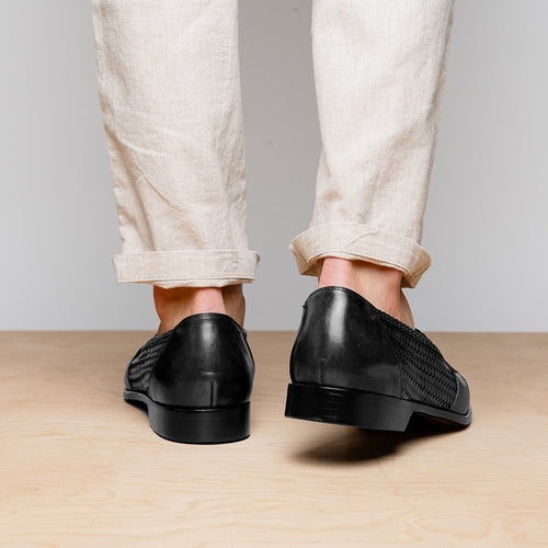 Zelli Nicola Handwoven Italian Calfskin Penny Loafers in Black