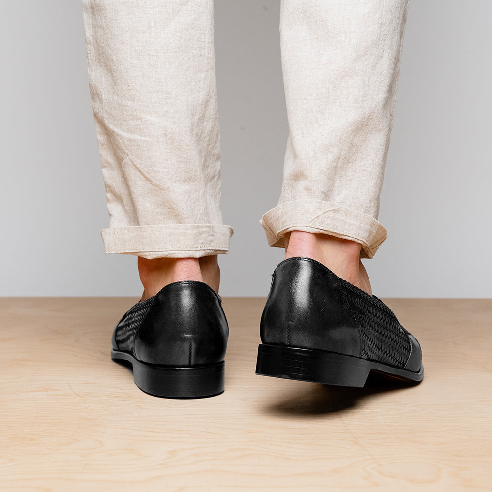 Zelli Nicola Handwoven Italian Calfskin Penny Loafers in Black