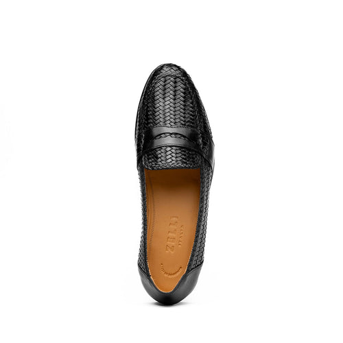 Zelli Nicola Handwoven Italian Calfskin Penny Loafers in Black