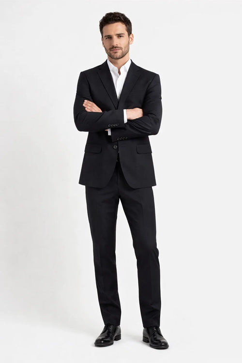 Novello Black, Modern Fit, Pure Wool Suit by Tiglio Luxe