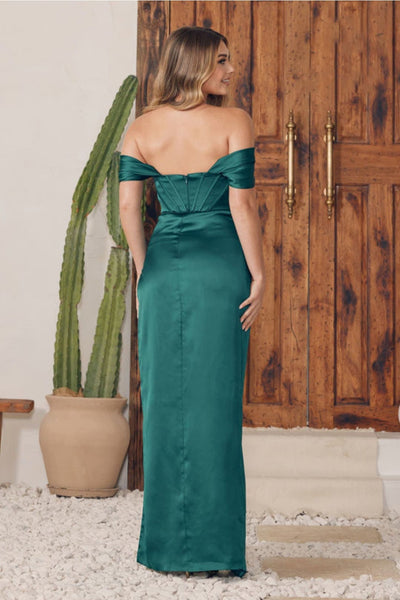 Nox Anabel R1236 Simple Off-Shoulder Bustier Long Bridesmaids Dress