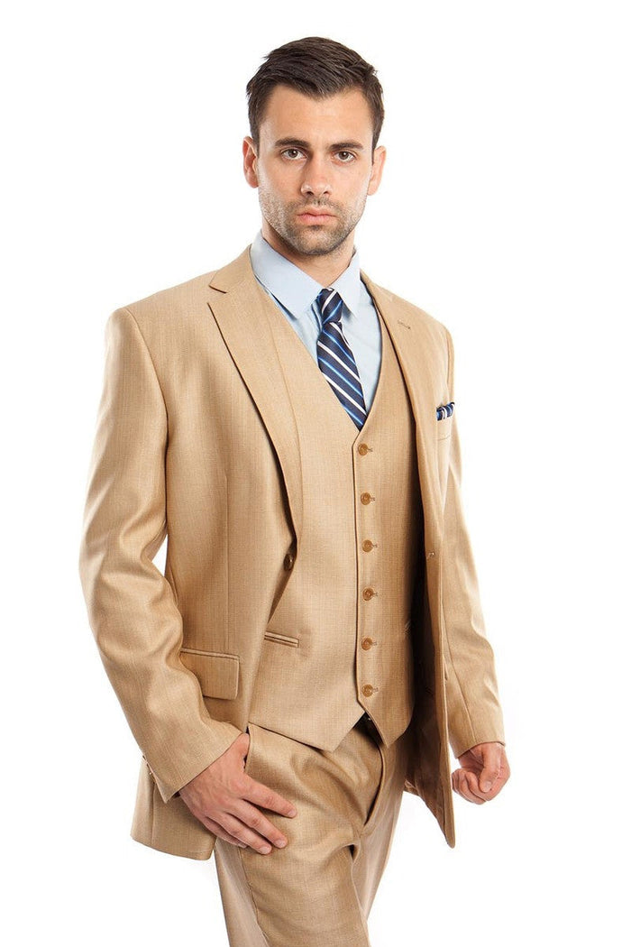 Men's Sharkskin Camel Suit by Tazio Suits