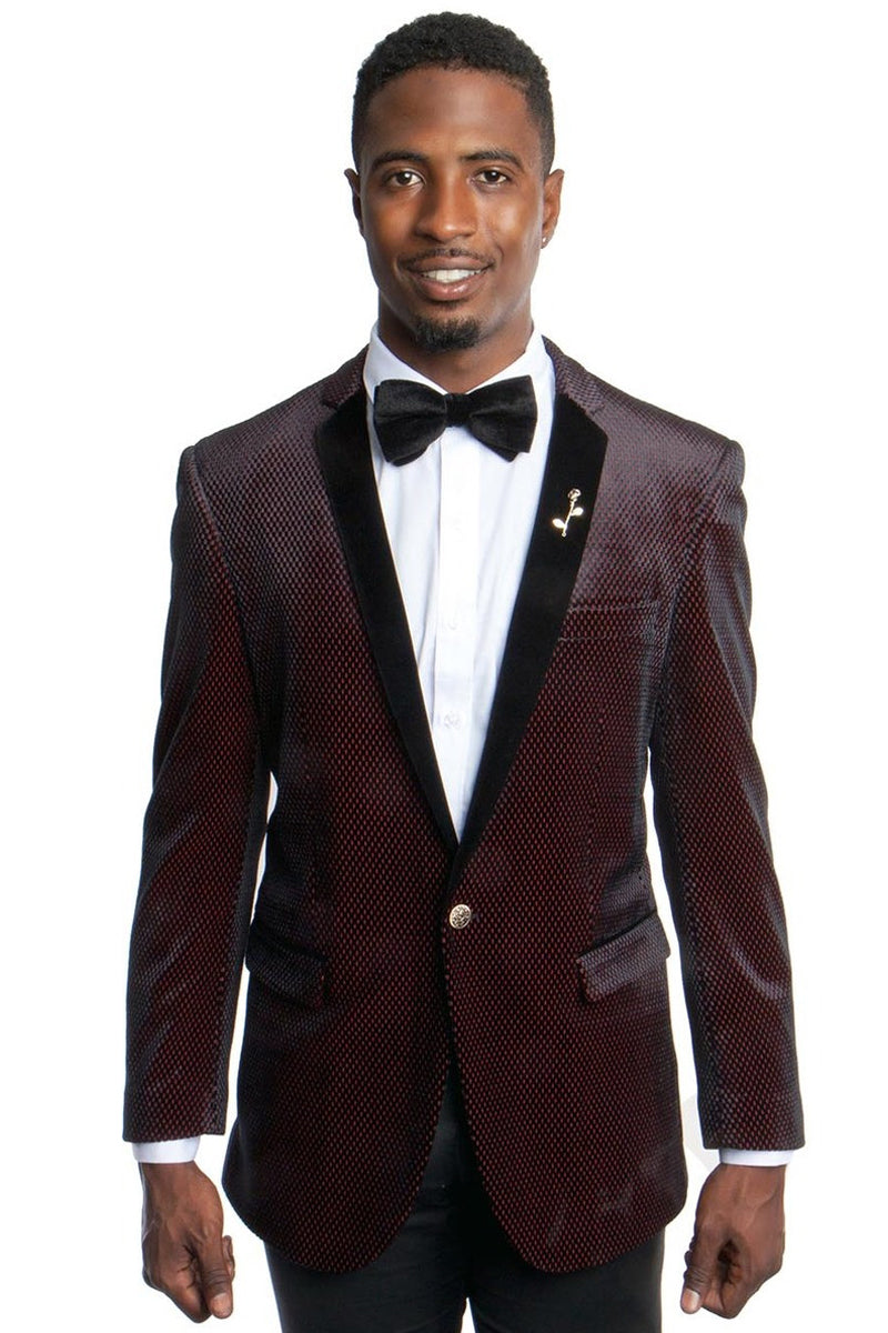 Men's Velvet Tuxedo Dinner Jacket in Black & Red by Tazio Suits