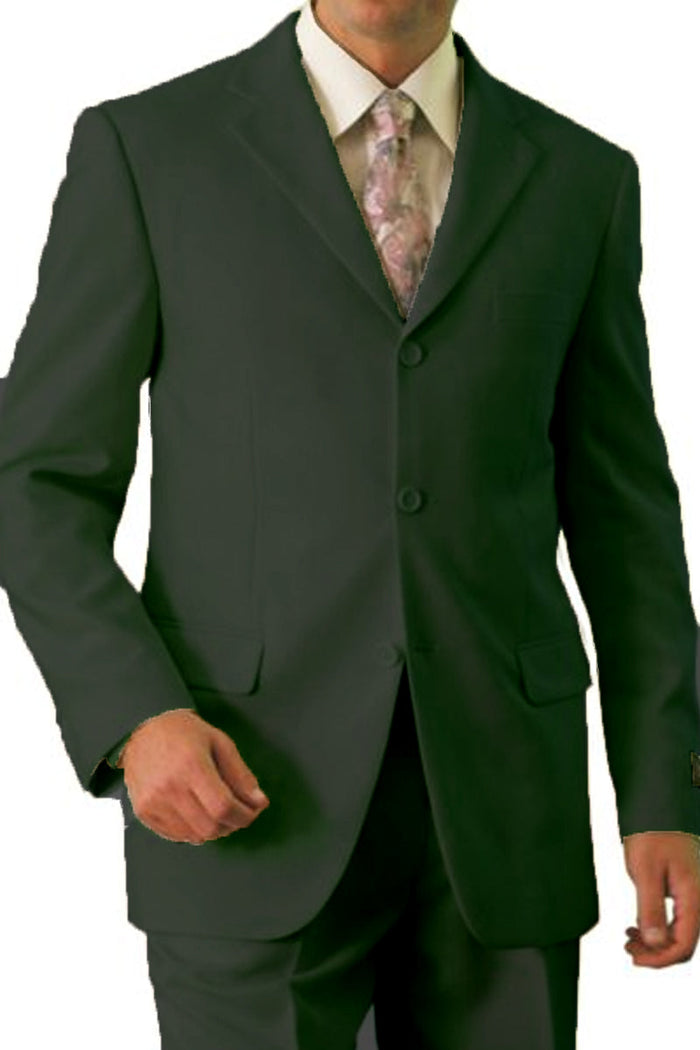 Men's Basic Three Button Poplin Suit in Dark Olive Green by Tazzio