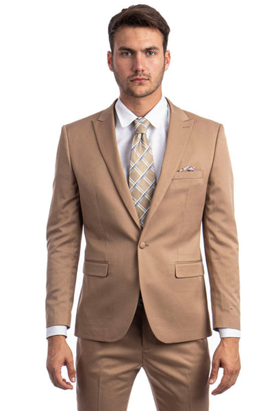 Men's Dark Taupe Slim Fit Suit with One Button Peak Lapel