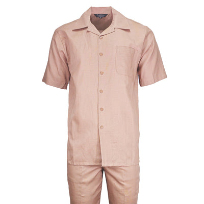 Mens Oatmeal Linen Shirt and Pants Casual Outfit Set