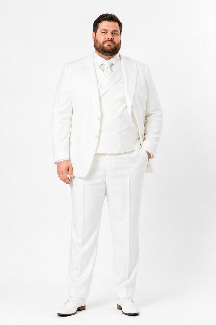 Tiglio Italian Suit - Real Wool Fabric Super 150's San Giovesse off White, Wide Leg Suit & Vest super 150 wool in Color Off White