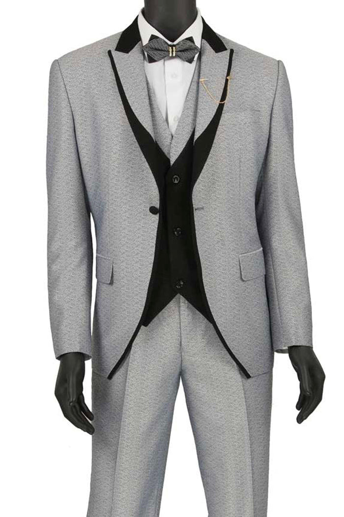 Mens Vested Slim Fit Shiny Sharkskin Suit in Blue by Vinci