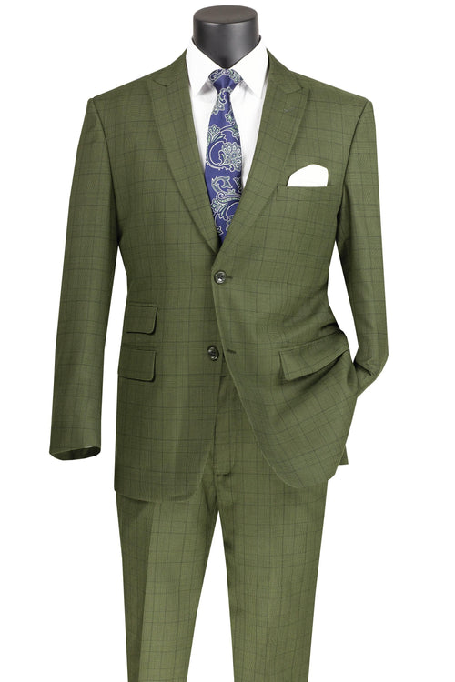 Olive Windowpane 2 Piece Modern Fit Suit by Vinci