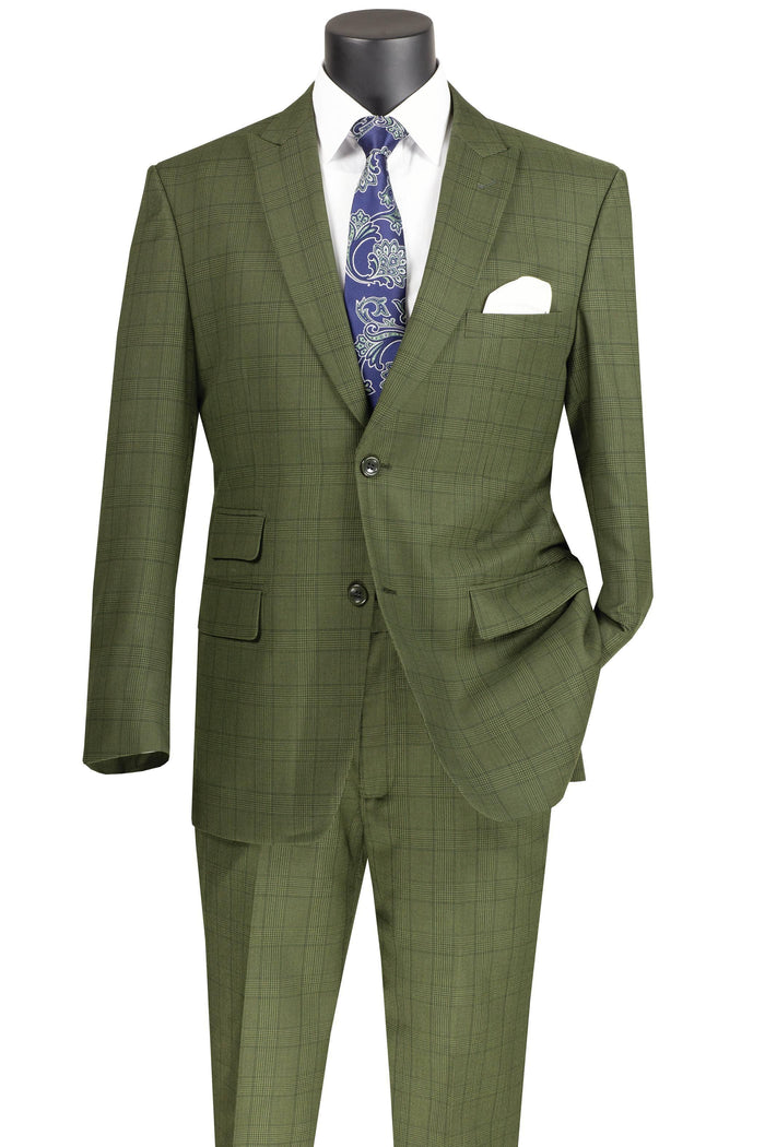 Olive Windowpane 2 Piece Modern Fit Suit by Vinci