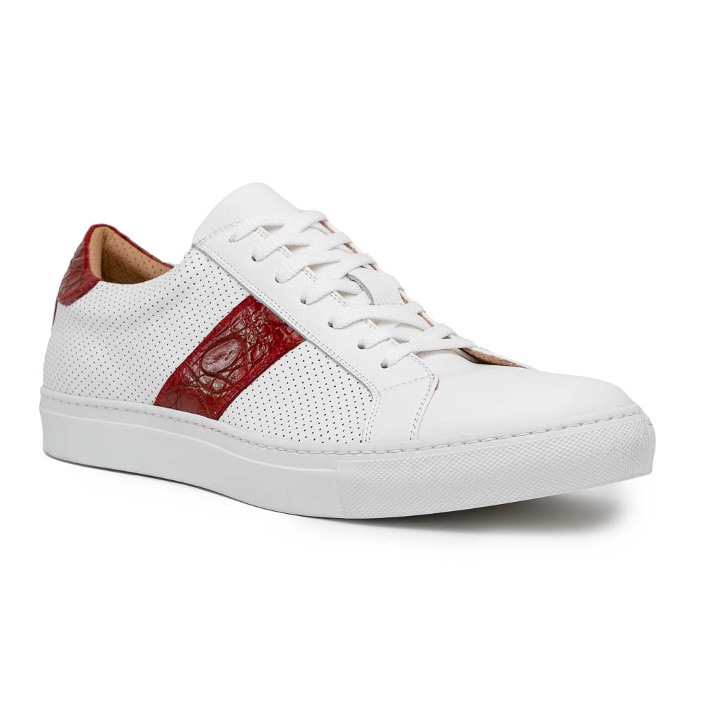 Zelli Olympias Calfskin and Crocodile Sneakers in White and Red