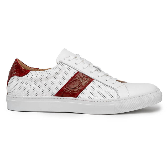 Zelli Olympias Calfskin and Crocodile Sneakers in White and Red