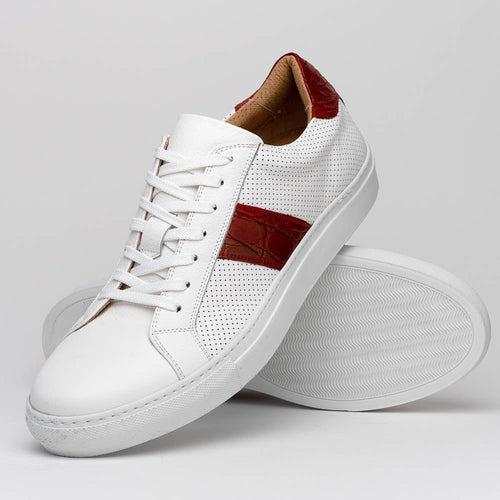 Zelli Olympias Calfskin and Crocodile Sneakers in White and Red