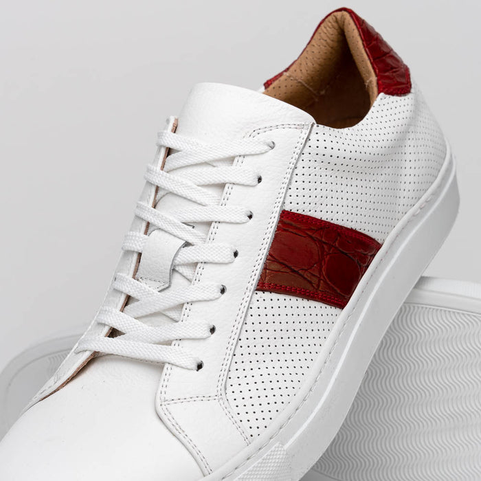 Zelli Olympias Calfskin and Crocodile Sneakers in White and Red