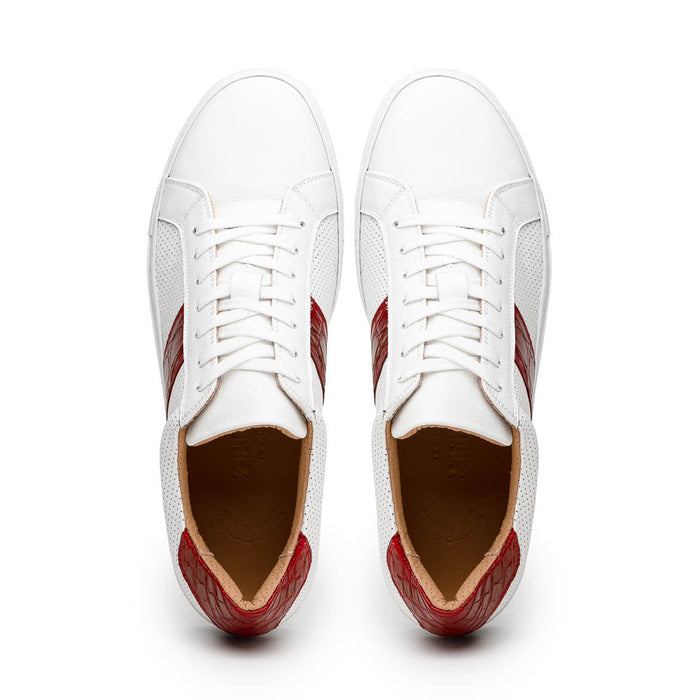 Zelli Olympias Calfskin and Crocodile Sneakers in White and Red