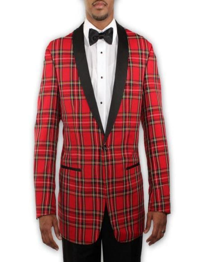 Big and Tall Holiday Jacket - Christmas Tartan Plaid Sport Jacket For Big Man in Color Red Tartan Scottish Pattern by USA Men's Outlet