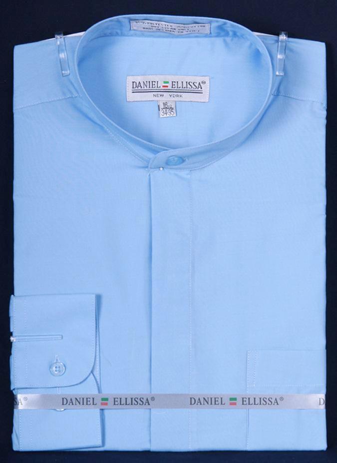 | Style# : DS701M50-LBL 

Men's Stylish Light Blue Banded Collar French Front Dress Shirt - Daniel Ellissa DS701M50-LBL - USA Men's Outlet – SuitUSA