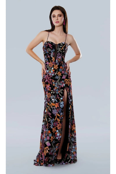 Orange Prom Dress Floral Print Evening Gown Stella Couture 25175