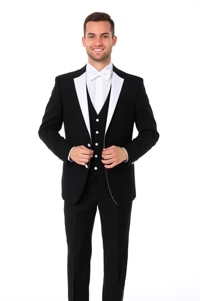 Men’s Black and White Tuxedo Shorts Suit – Modern Formal Tuxedo with Pants for Wedding, Party and Special Events