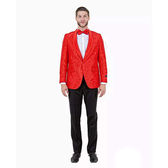 Big and Tall Mens Red Paisley Tuxedo Jacket - Satin Shawl Lapel Blazer with Bow Tie - Christmas Jacket by USA Men's Outlet