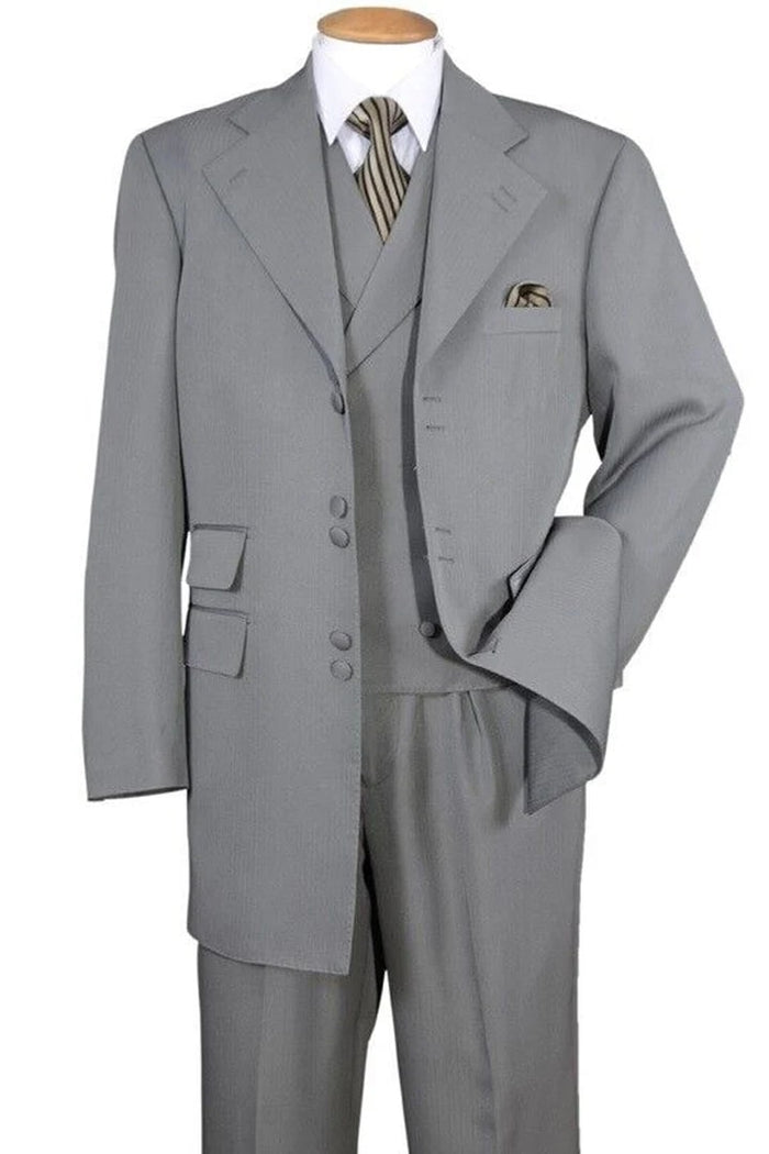 Mens Zoot Suit - Light Gray 3-Piece Suit with Vest - Classic Business and Wedding Formal Wear - 1920s Fashion by USA Men's Outlet