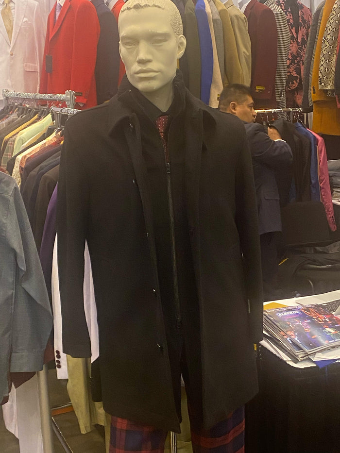 Mens Black Wool Overcoat - Classic Single-Breasted Winter Coat for Business and Formal Wear by USA Men's Outlet