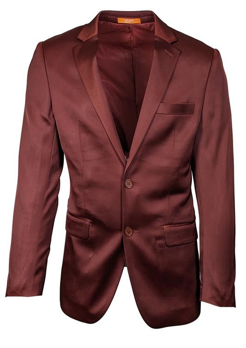 Men’s Slim Fit Maroon Satin Blazer – Elegant Two-Button Formal Suit Jacket for Weddings, in Maroon Wine Color