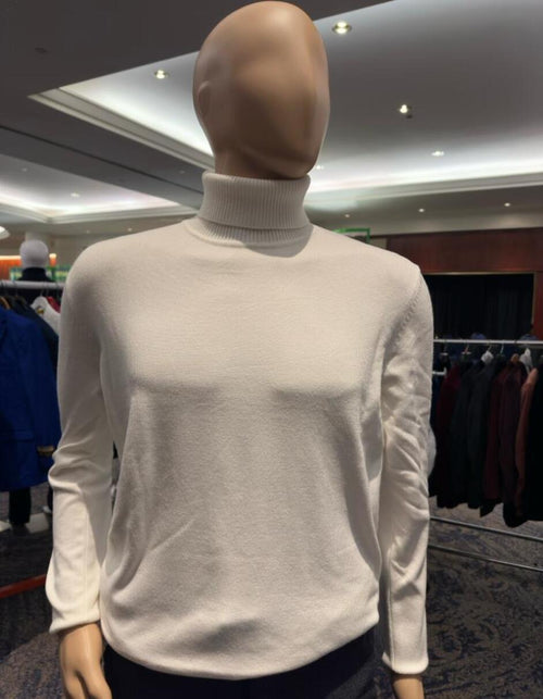 Men's Ivory Turtleneck Sweater - Classic Slim Fit Knit Pullover for Winter Elegance - Cream by USA Men's Outlet