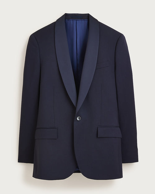 Men’s Navy James Bond Tuxedo Dinner Jacket – Satin Shawl Lapel Wedding, Prom and Black-Tie Blazer