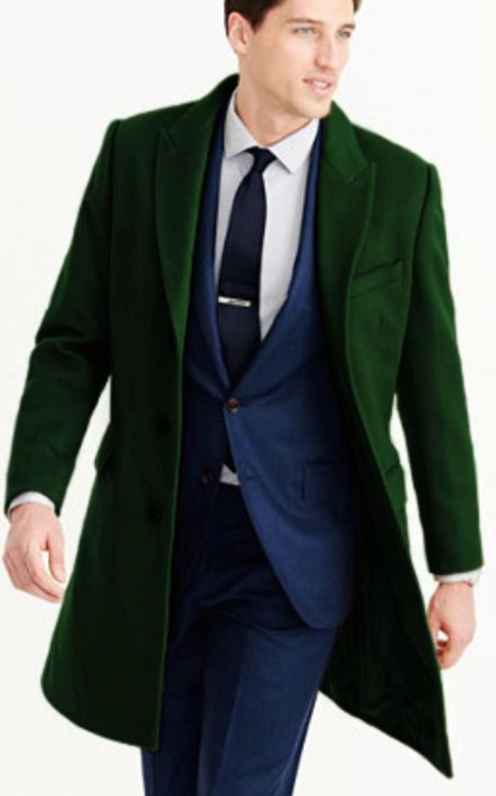 Mens Dark Green Wool Overcoat - Classic Long Coat for Formal and Casual Style by USA Men's Outlet