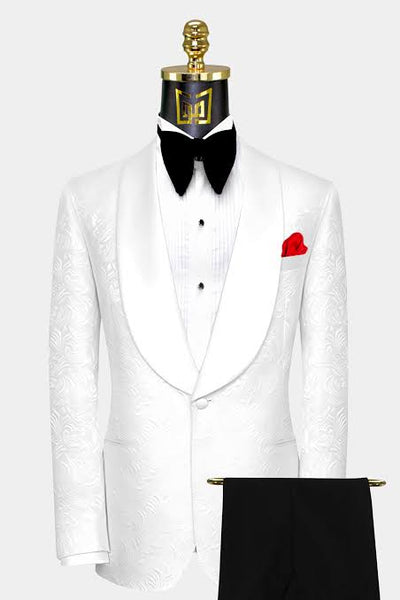 Men’s White Floral Tuxedo Jacket – Shawl Lapel Wedding & Prom Dinner Jacket