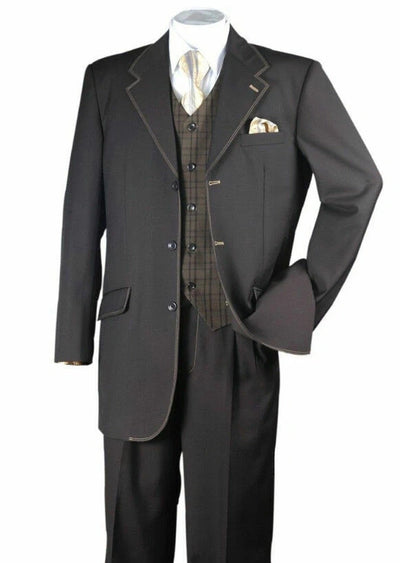 Men’s Dark choclate Brown Three Buttons 3 Piece Suit – Classic Brown 3PC Wedding, Church and Business Formal Suit for Men