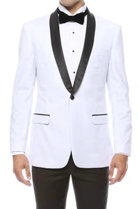 Men’s White Cowboy Blazer with Black Satin Lapel – Western Formal Tuxedo Style Jacket – SuitUSA